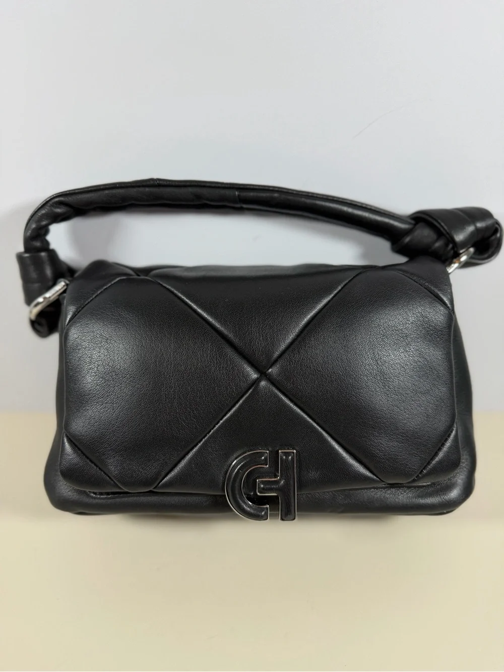 Cole Haan Black Quilted Leather Crossbody Bag with CH Logo